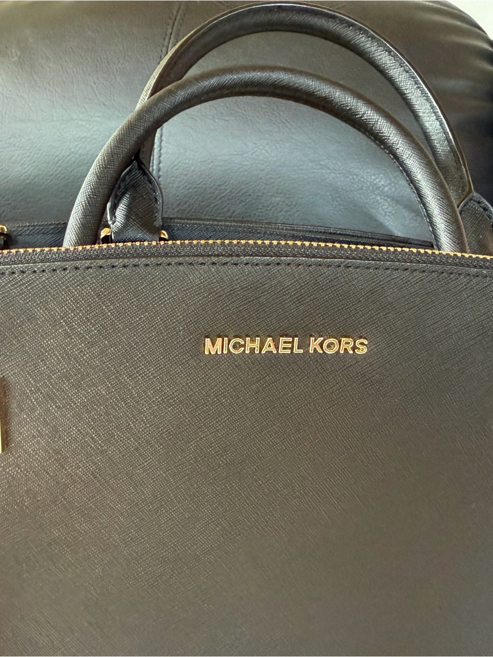 Michael Kors Black Leather Satchel with Gold Accents - Picture 10 of 10